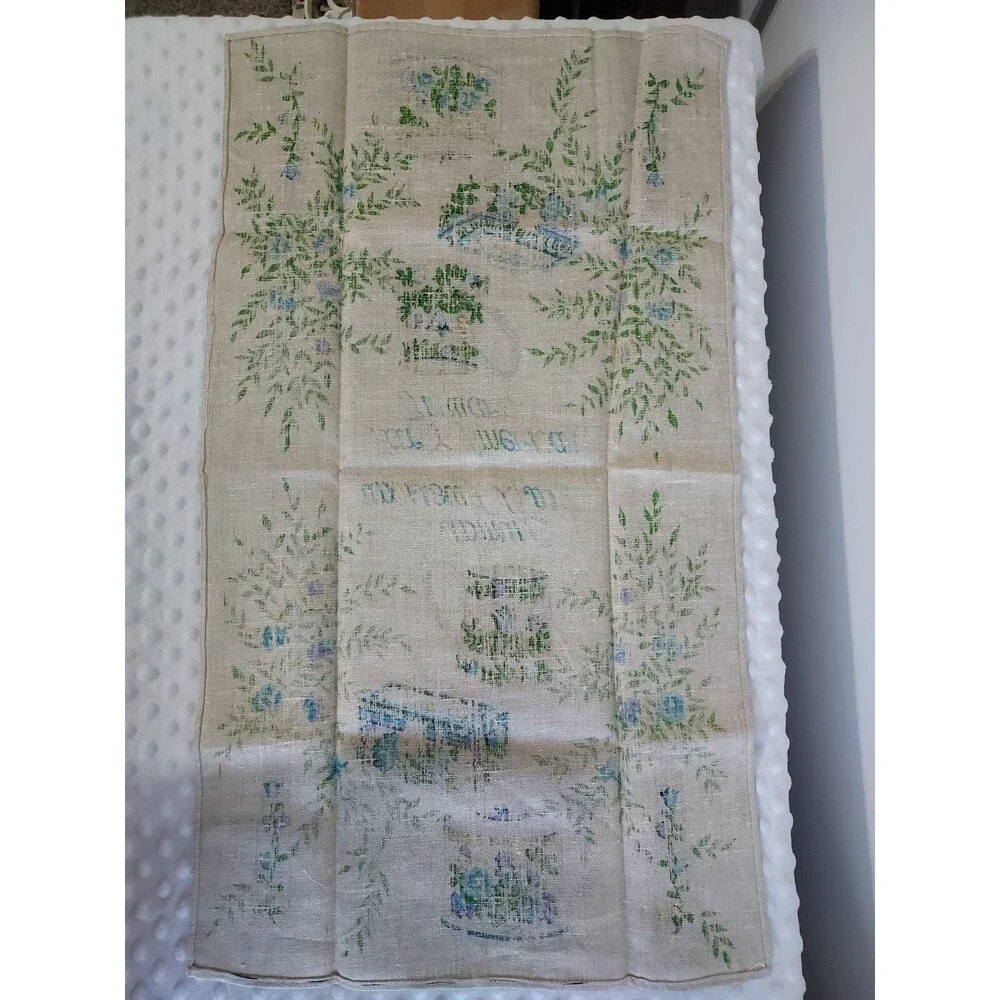 Vintage Tea Towel Early American Linen Tinware Swedish Style New Tulips Floral